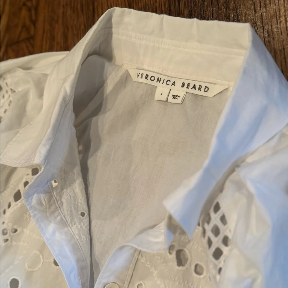 Veronica Beard Lilah Lace Cut Out Geometric Abstract White Eyelet Blouse Size 4 - Picture 9 of 11